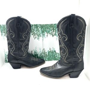 Acme Women’s Vintage Leather Embroidered Black Western Boots Size 8.5 M